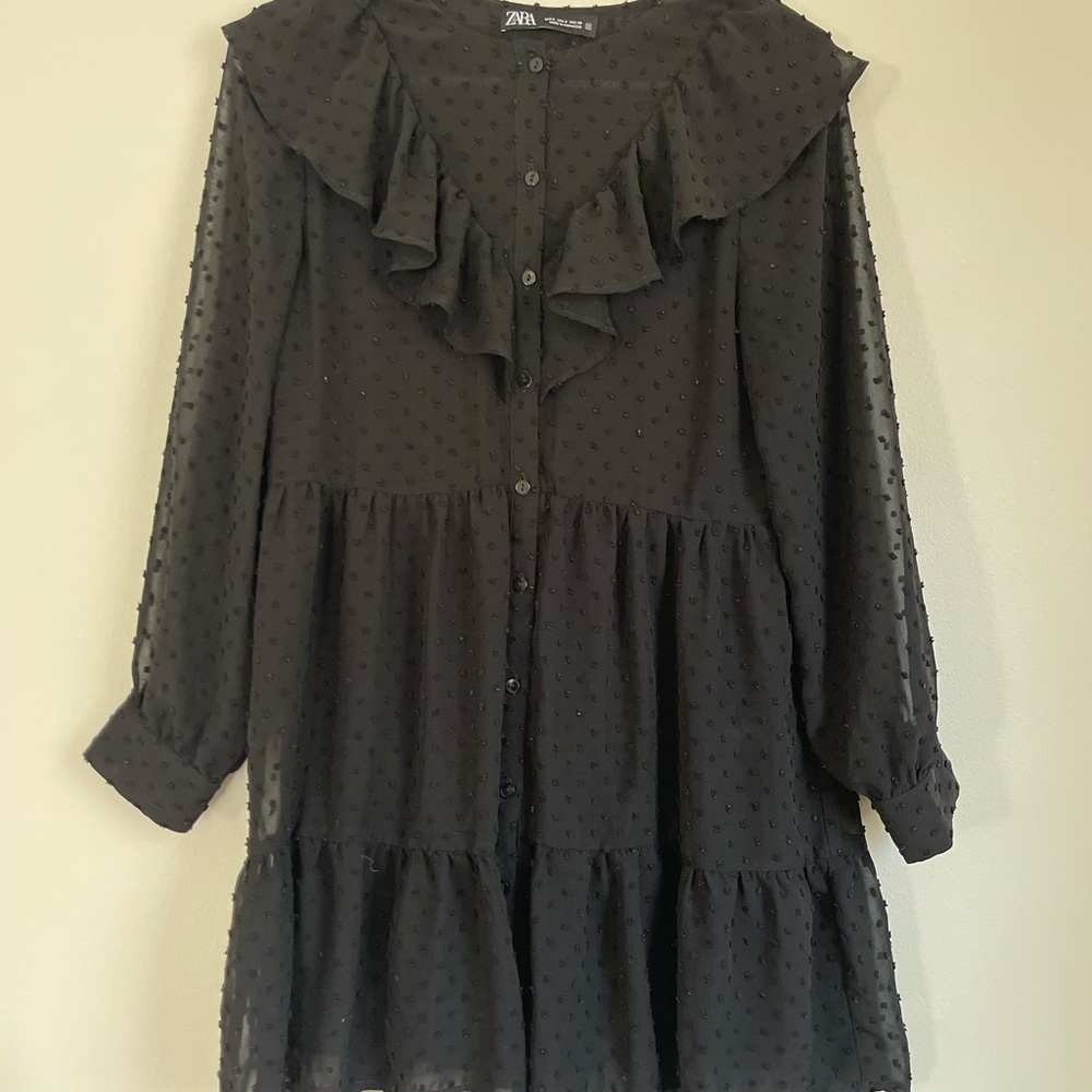 Zara Black Ruffled Button-Down Dress